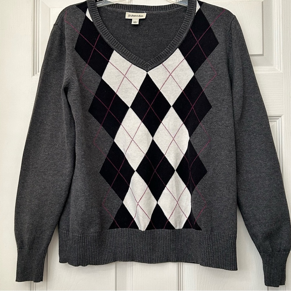 St. John's Bay Argyle Long Sleeve Sweater Womens Size Large
